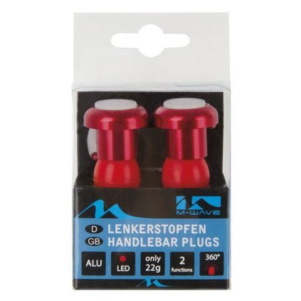 Фара handlebar plugs, alloy, red anodised, with 2 red LEDs, 2 functions